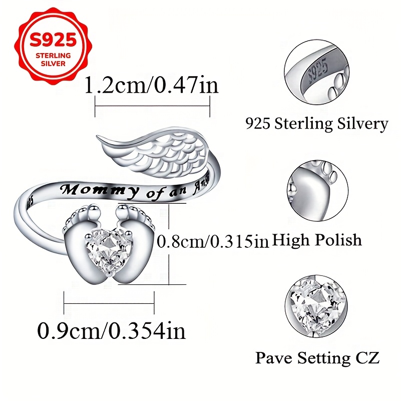 S925 Unique Rings Wing with Tiny Feet Heart Shape Synthetic